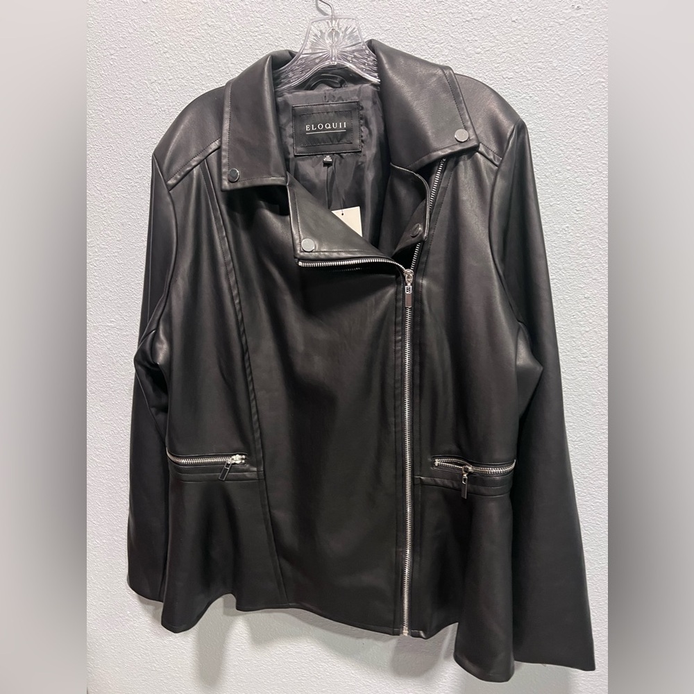 💜 Faux leather Moto ELOQUII black zipper blazer jacket plus size 20 NEW